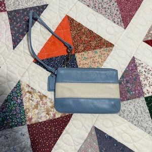 Vintage Coach blue and white leather wristlet